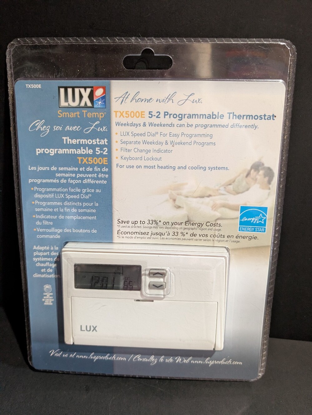 LUX Smart Temp TX-500E 5-2 Programmable Thermostat SEALED